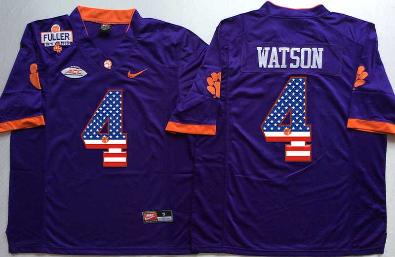Clemson Tigers #4 Deshaun Watson Purple 1975 1978 Fuller USA Flag College Stitched Jersey